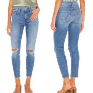 Mother High Waisted Looker Ankle Fray Skinny Jeans Distressed Stretch Blue Sz 27